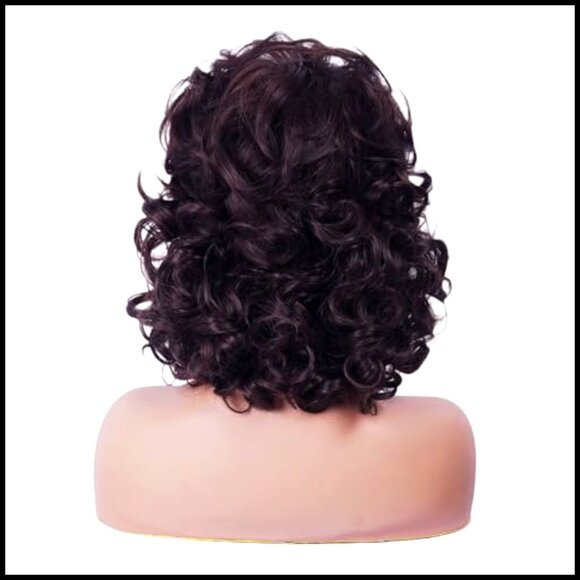 Short Wavy Vintage Wig with Bangs Synthetic Shoulder Length Curly Natural main image 4